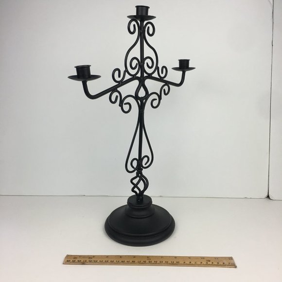 Candelabra Black Metal Wrought Iron Swirls From Target Holds 3 Taper Candles - Picture 6 of 11